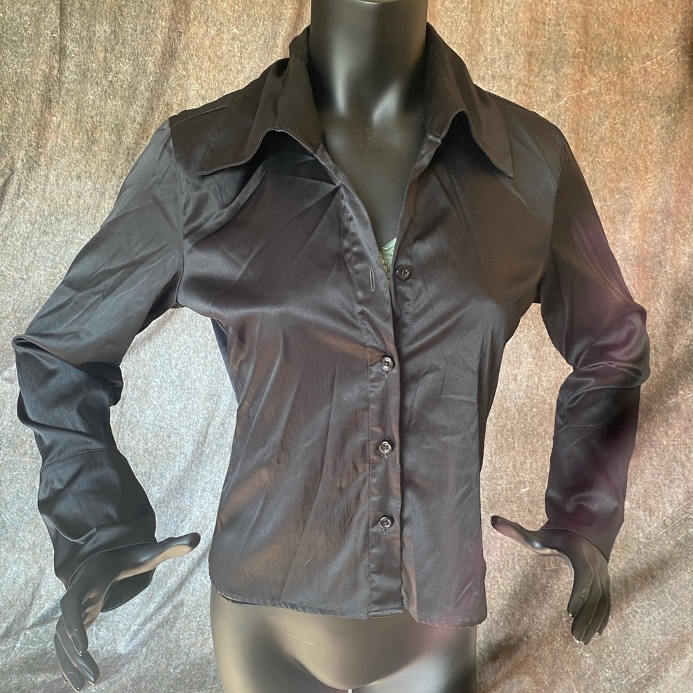 Copper Key classic black satin button down blouse